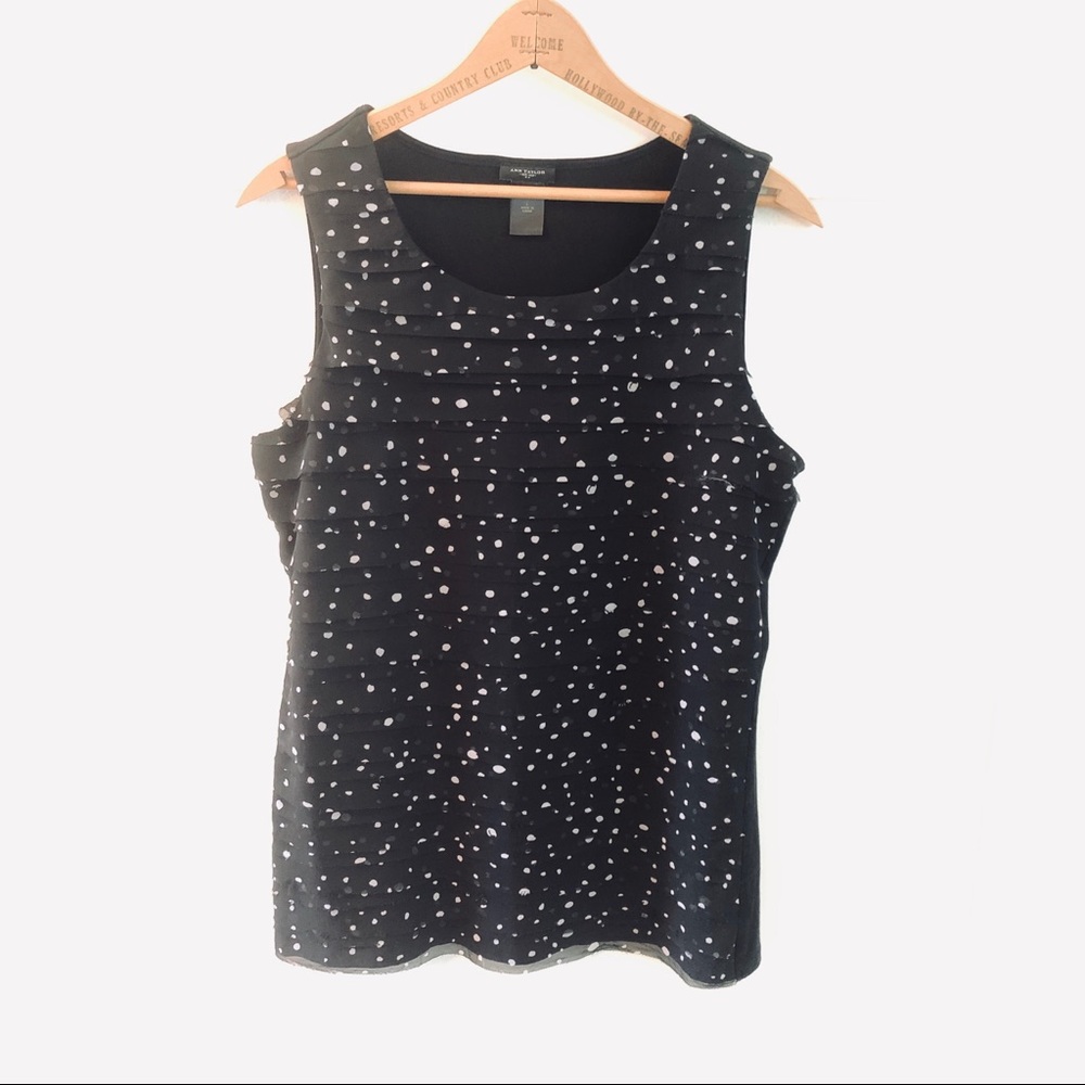 Ann Taylor Sleeveless Black w/ Polkadots Blouse L